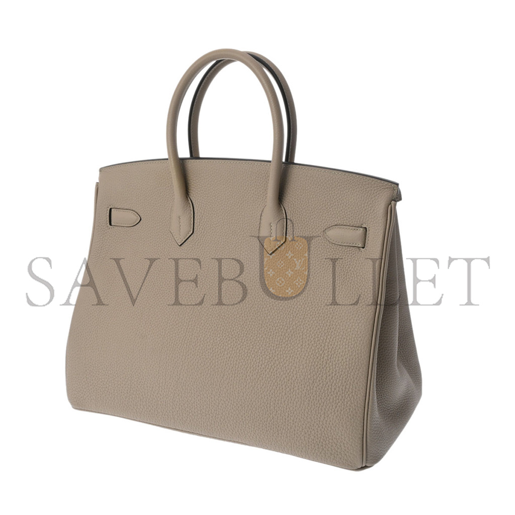 H**mes master birkin 25 chevre leather turtle dove grey gold buckle h028369cc81 (25*20*13cm)